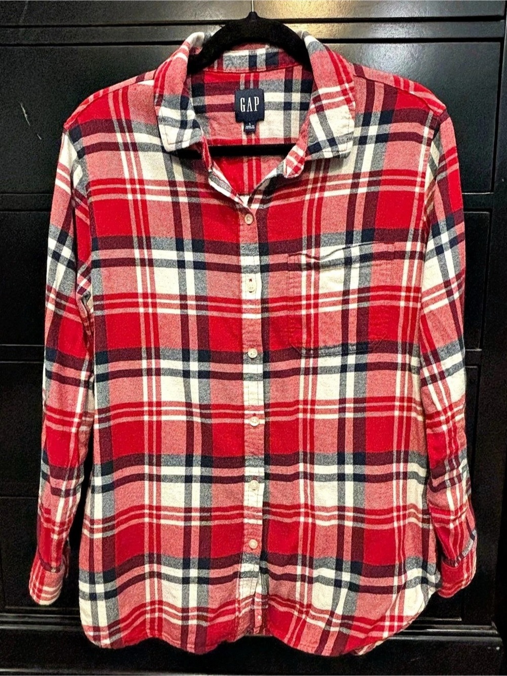 Gap Plaid Button Down Shirt Red & Navy Blue Large